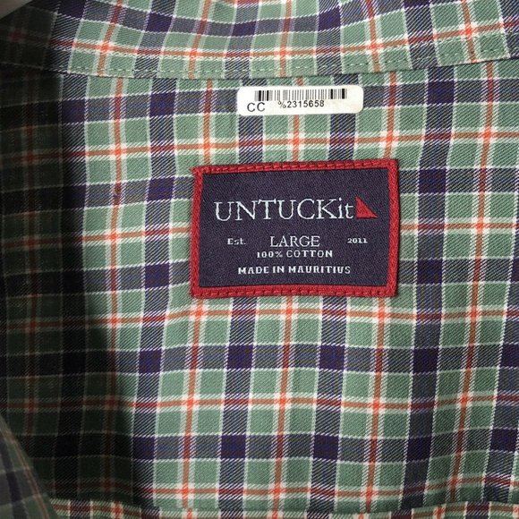 UNTUCKIT Men's Long Sleeve Large Shirt Navy Green - Picture 3 of 5